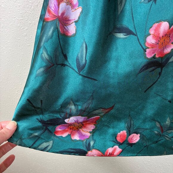 Vintage LA Intimates Sexy Silky Emerald Green Floral Slip Dress Sz Small - Picture 3 of 5